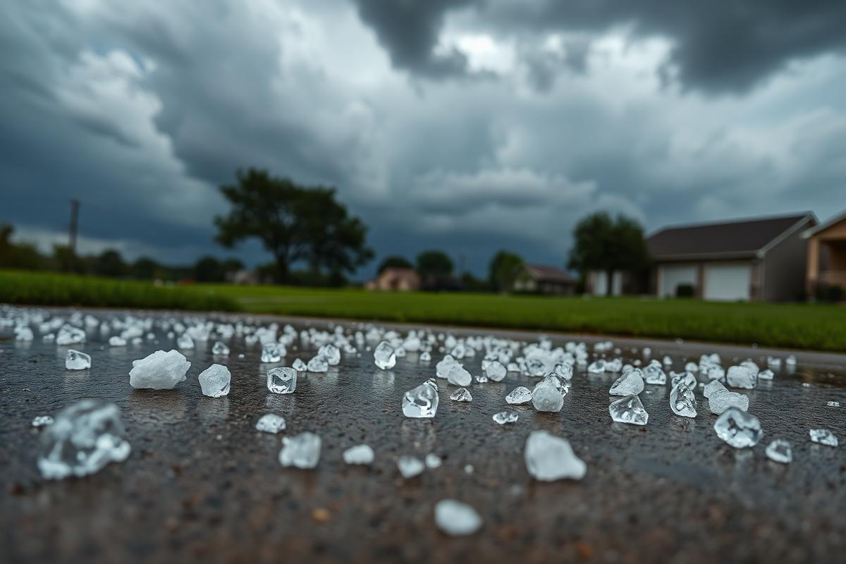 Hail stones collected on a driveway after a Colorado hailstorm