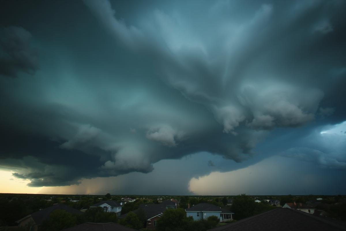 Dark storm clouds building over homes along Colorado's Front Range